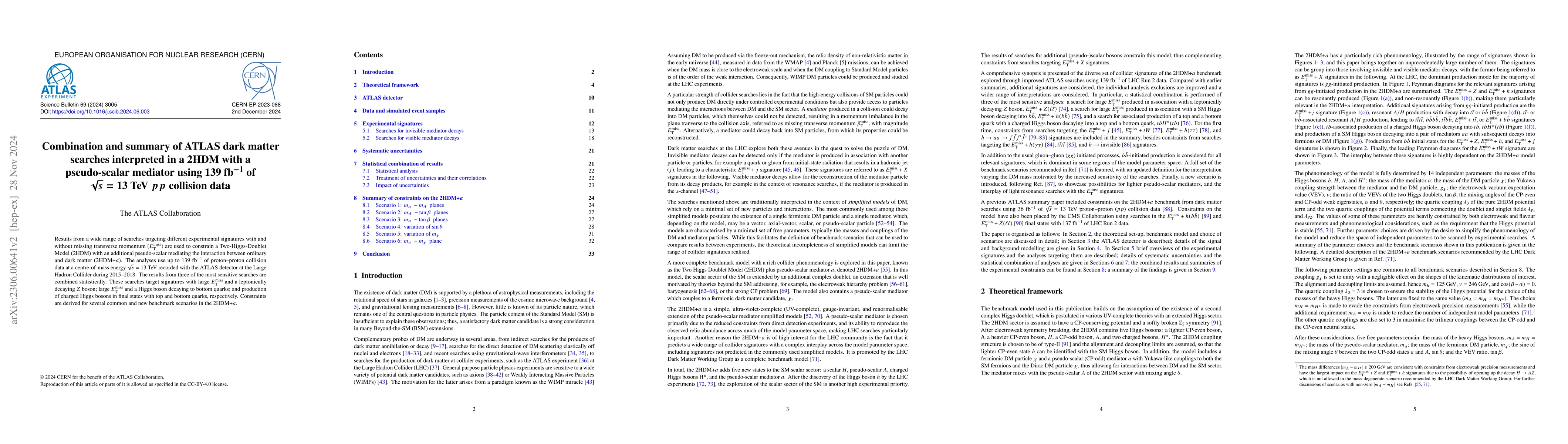 Thumbnail for Combination and summary of ATLAS dark matter searches interpreted in a
  2HDM with a pseudo-scalar mediator using 139 fb$^{-1}$ of $\sqrt{s} = 13$ TeV
  $pp$ collision data