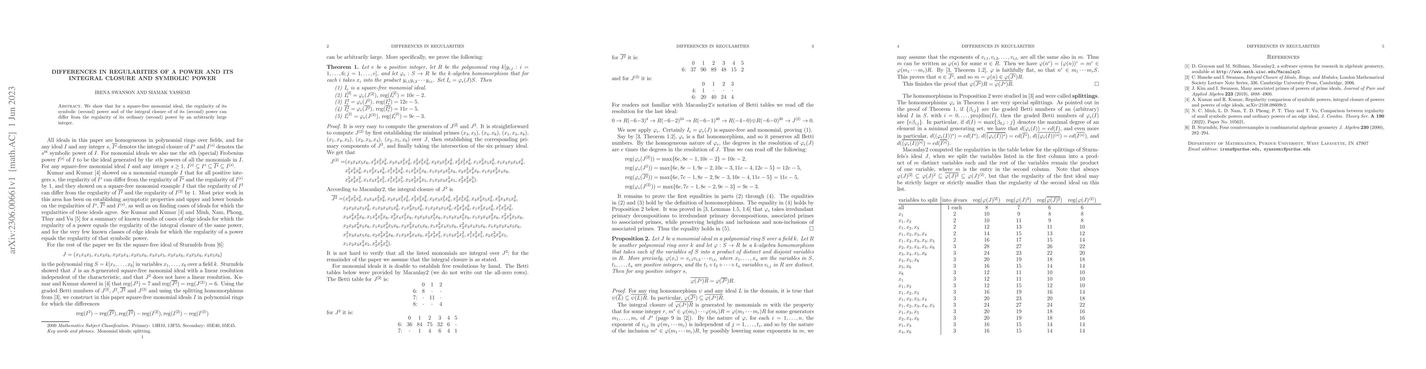 Thumbnail for Differences in regularities of a power and its integral closure and
  symbolic power