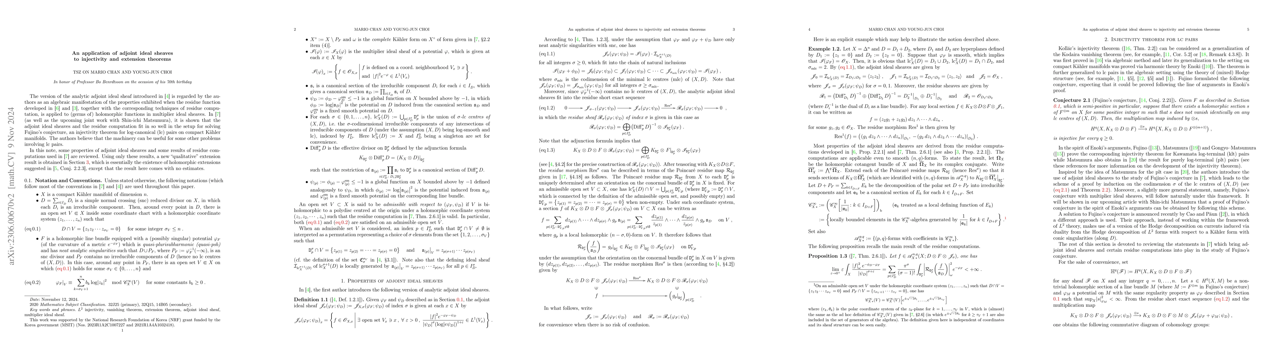 Thumbnail for An application of adjoint ideal sheaves to injectivity and extension
  theorems