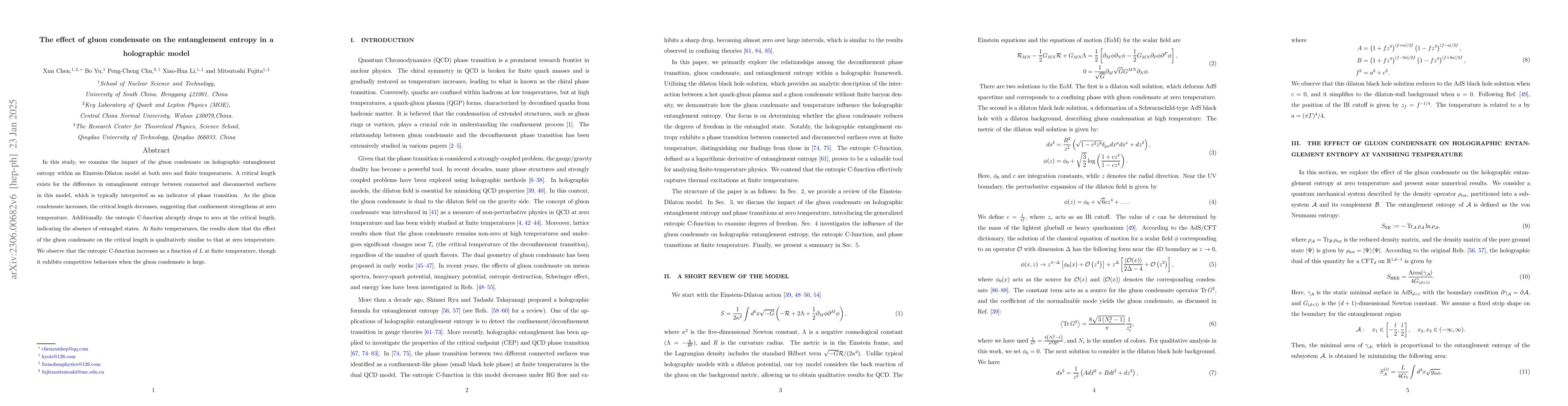 Thumbnail for The effect of gluon condensate on the entanglement entropy in a
  holographic model