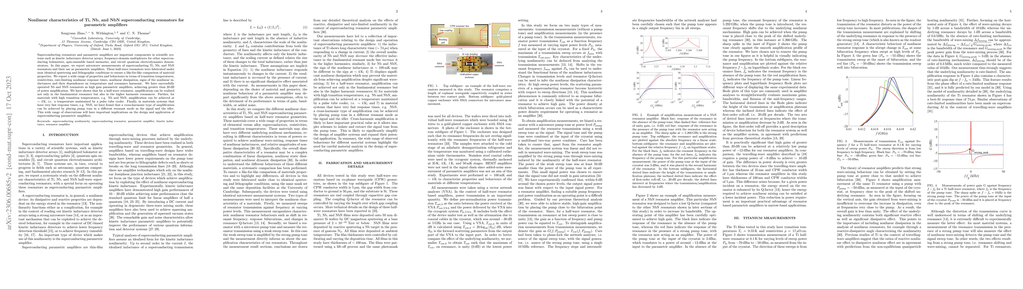 Thumbnail for Nonlinear characteristics of Ti, Nb, and NbN superconducting resonators
  for parametric amplifiers