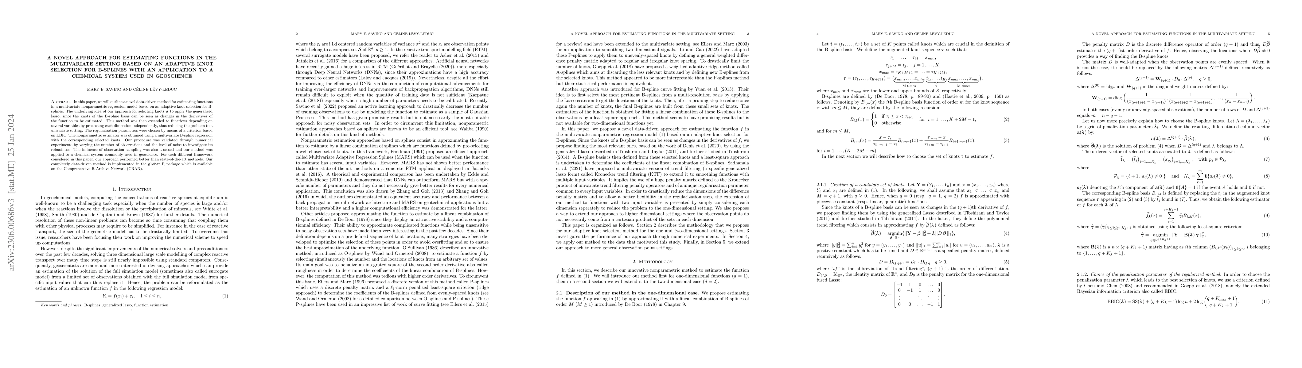 Thumbnail for A novel approach for estimating functions in the multivariate setting
  based on an adaptive knot selection for B-splines with an application to a
  chemical system used in geoscience