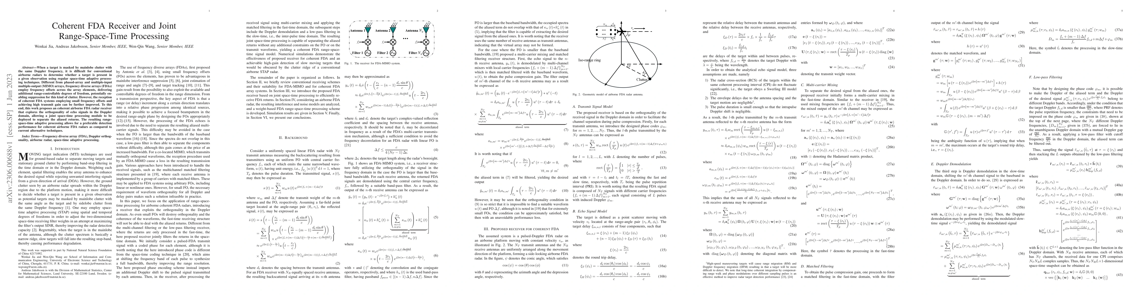 Thumbnail for Coherent FDA Receiver and Joint Range-Space-Time Processing