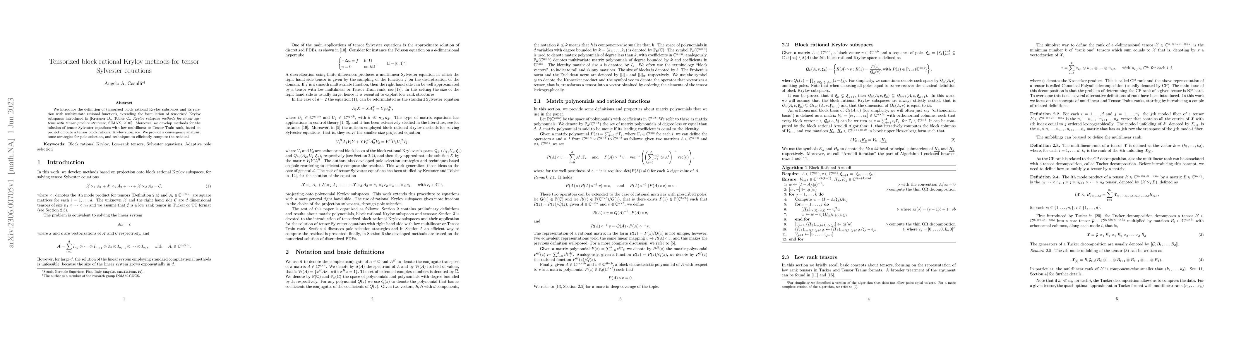 Thumbnail for Tensorized block rational Krylov methods for tensor Sylvester equations