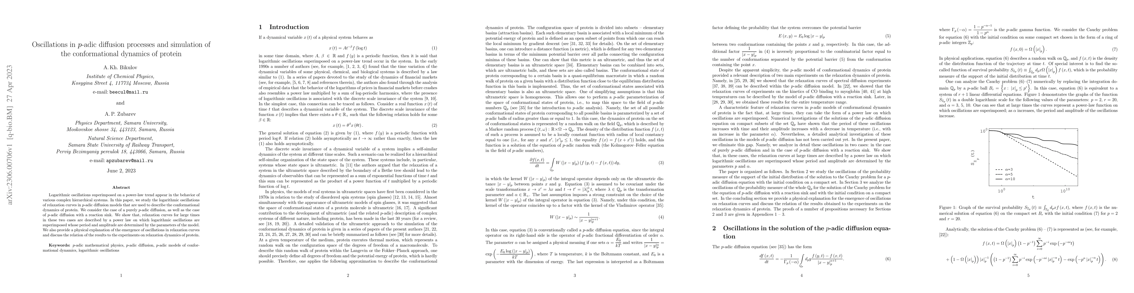 Thumbnail for Oscillations in p-adic diffusion processes and simulation of the
  conformational dynamics of protein
