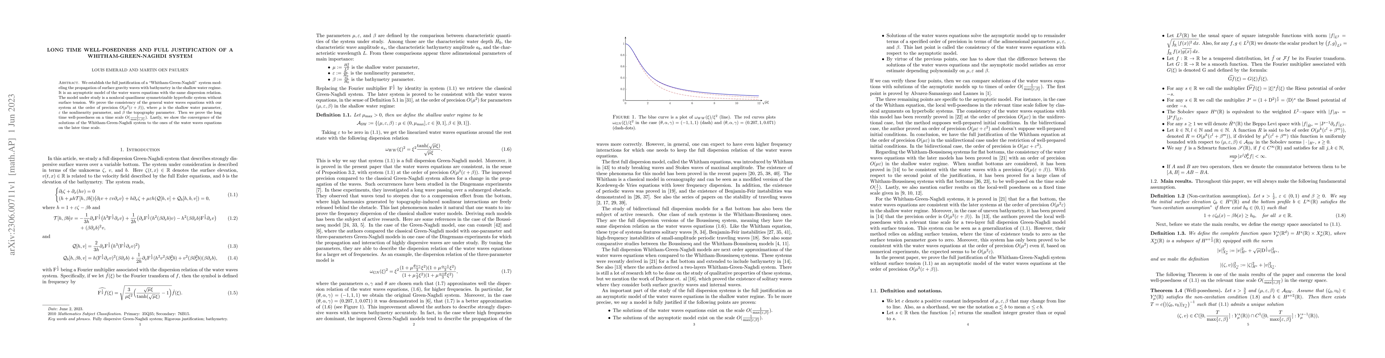 Thumbnail for Long time well-posedness and full justification of a
  Whitham-Green-Naghdi system
