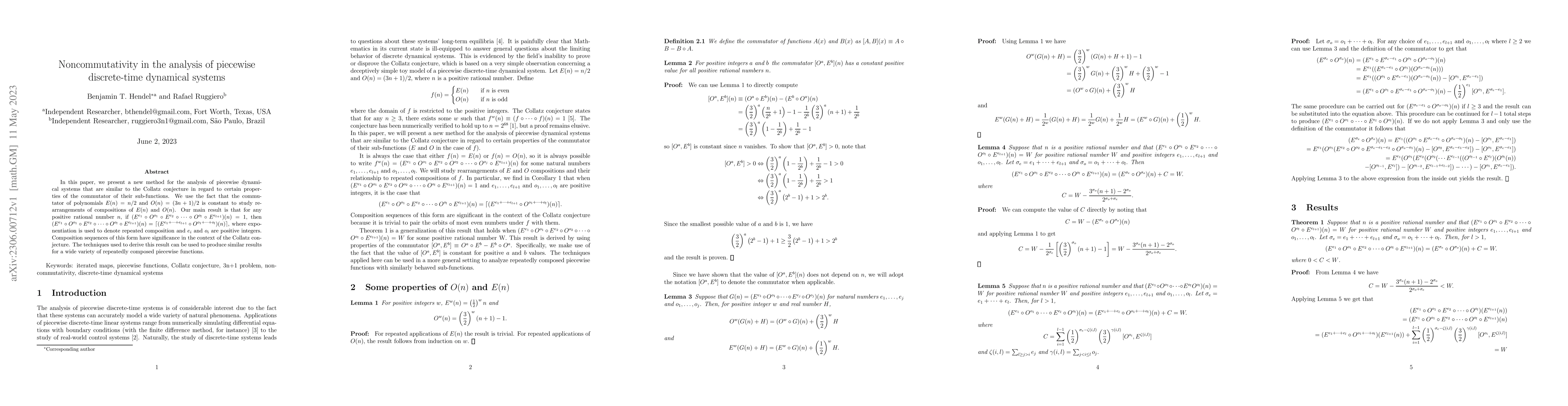 Thumbnail for Noncommutativity in the analysis of piecewise discrete-time dynamical
  systems