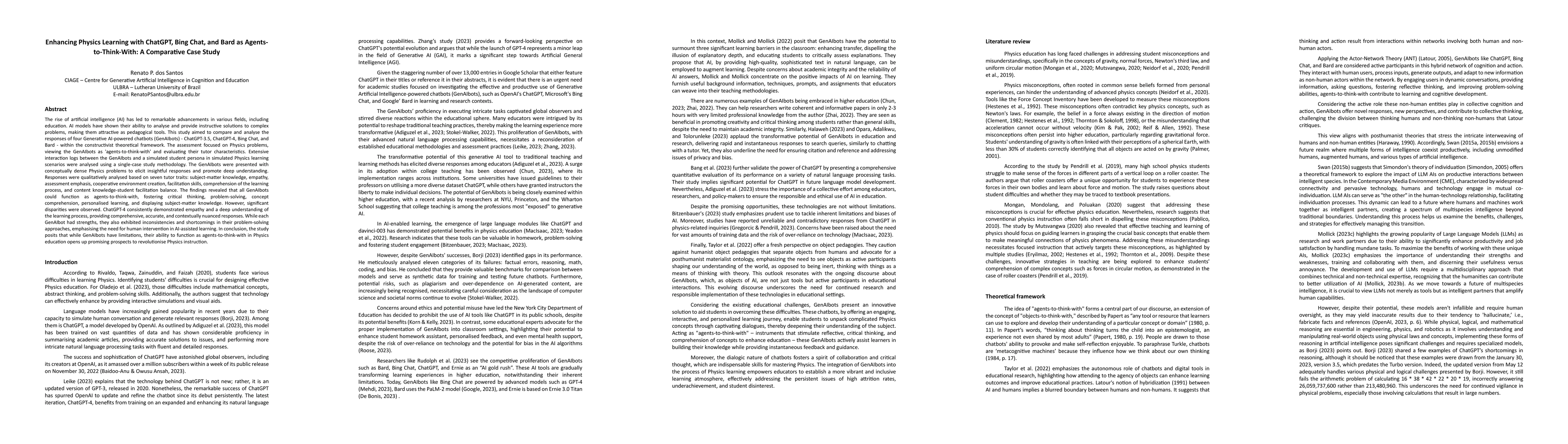 Thumbnail for Enhancing Physics Learning with ChatGPT, Bing Chat, and Bard as
  Agents-to-Think-With: A Comparative Case Study