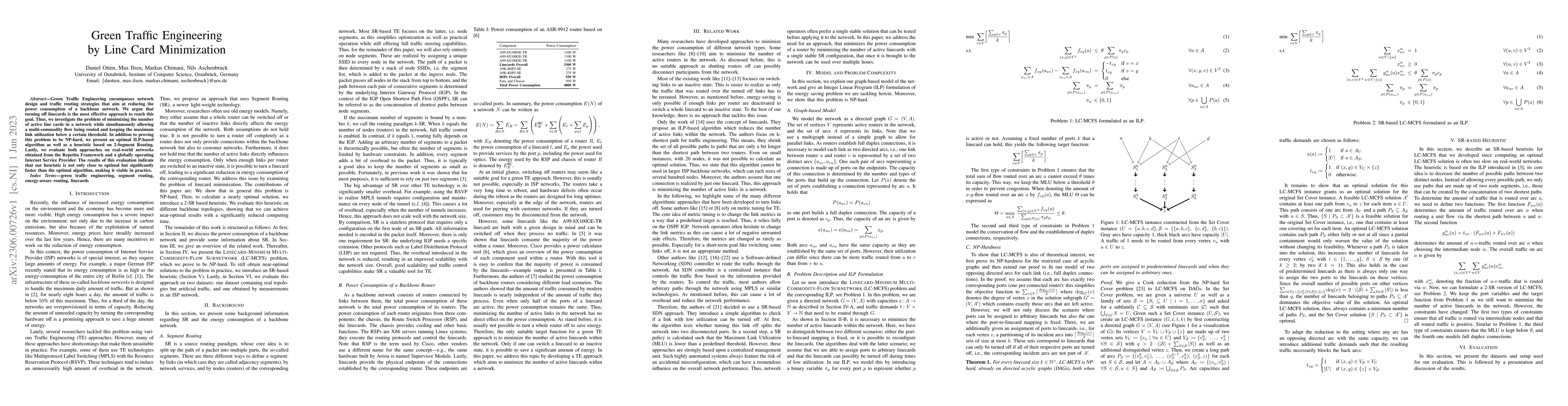 Thumbnail for Green Traffic Engineering by Line Card Minimization