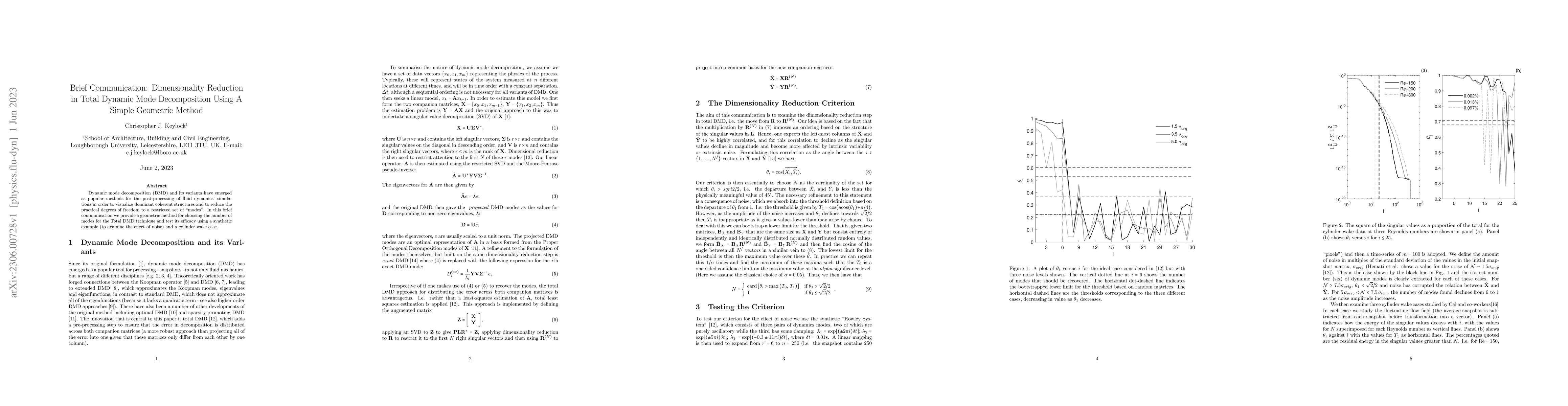 Thumbnail for Brief Communication: Dimensionality Reduction in Total Dynamic Mode
  Decomposition Using A Simple Geometric Method