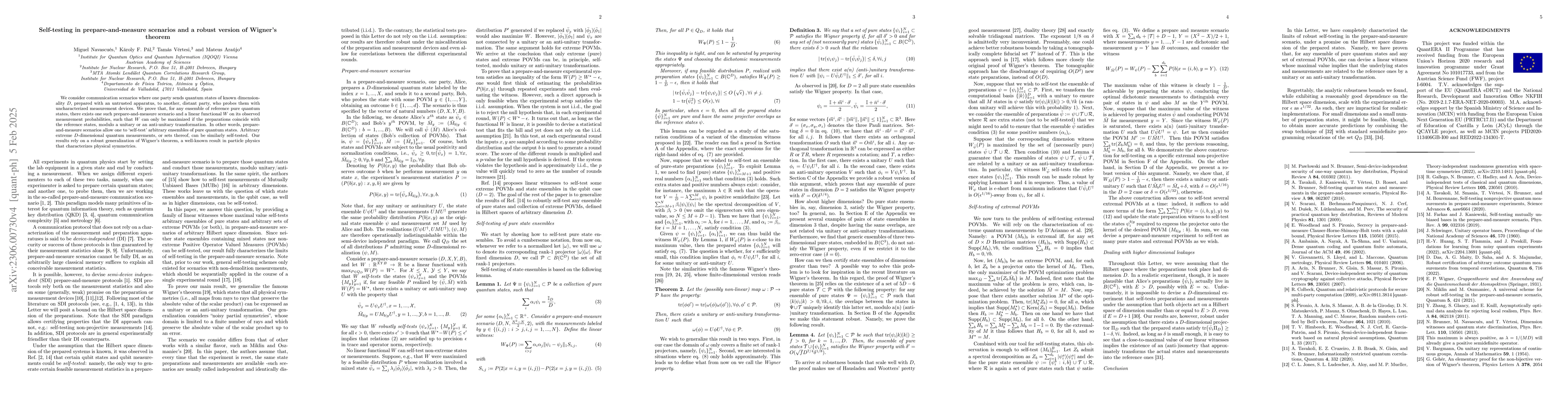 Thumbnail for Self-testing in prepare-and-measure scenarios and a robust version of
  Wigner's theorem