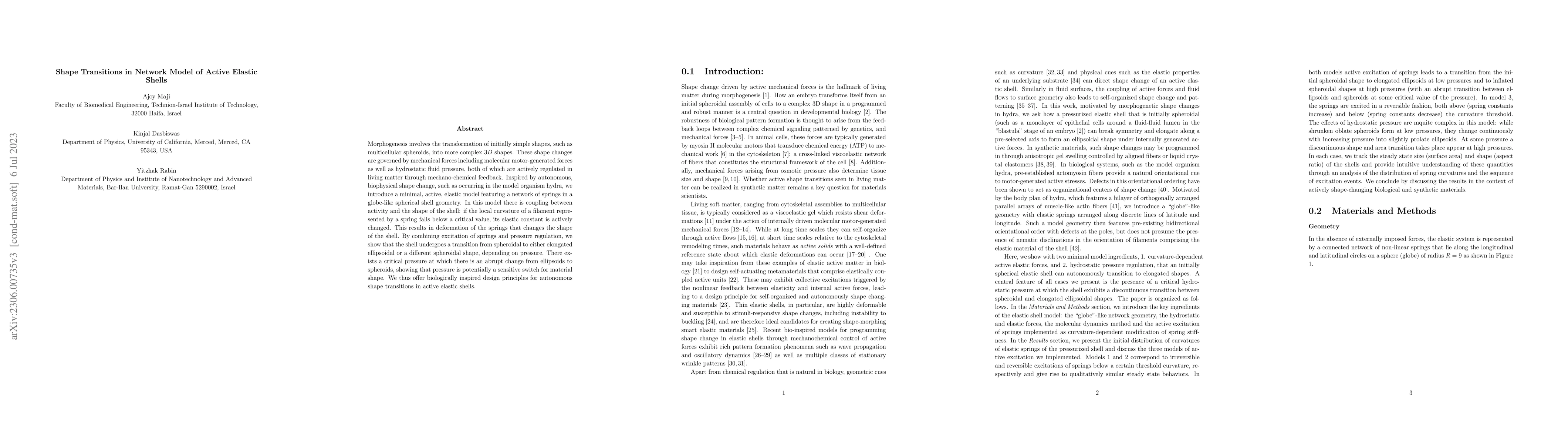 Thumbnail for Shape Transitions in Network Model of Active Elastic Shells
