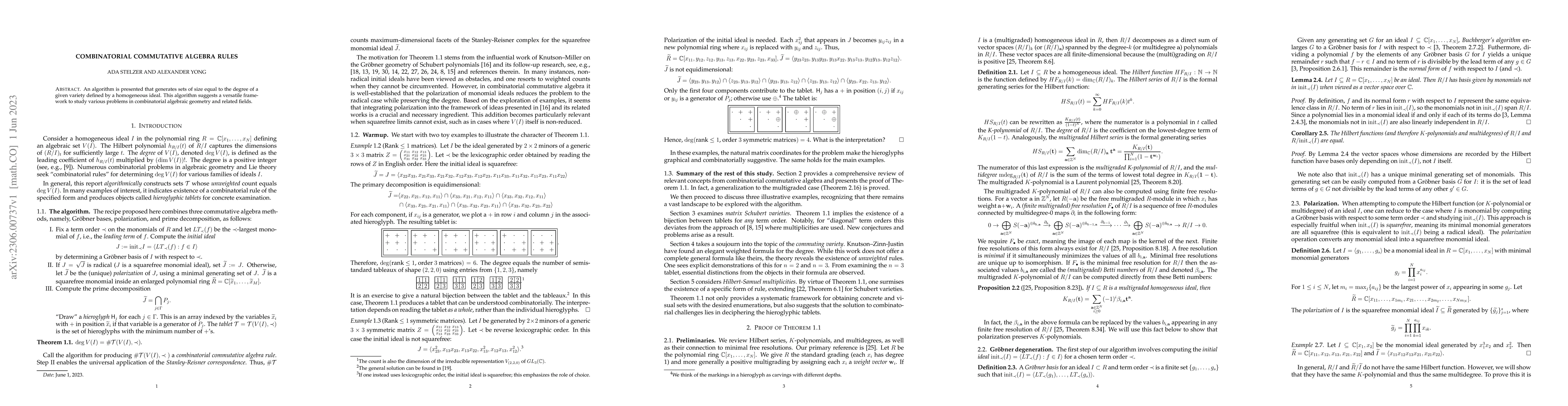Thumbnail for Combinatorial commutative algebra rules