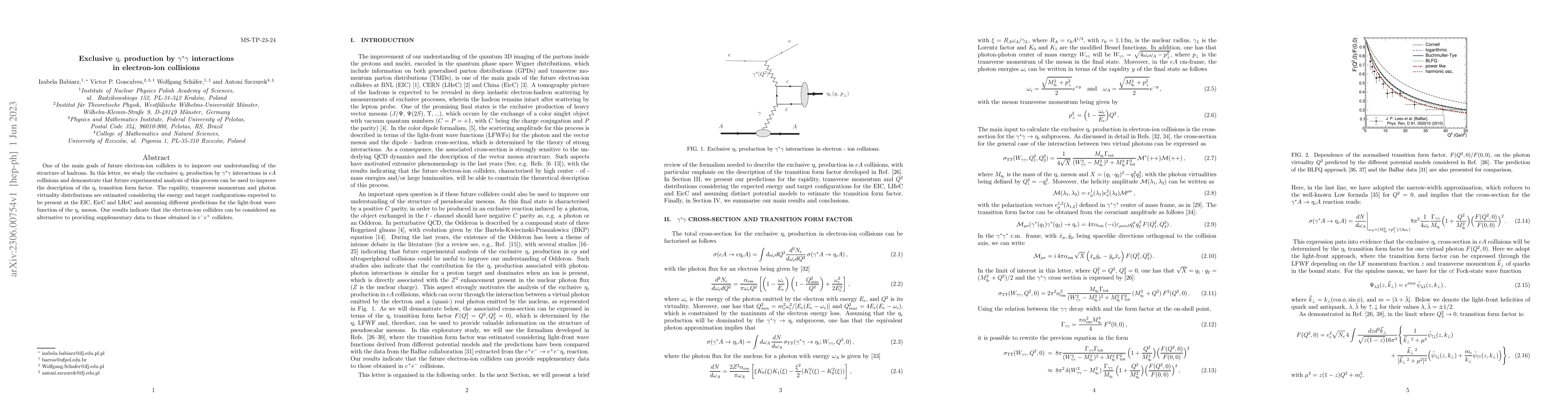 Thumbnail for Exclusive $\eta_c$ production by $\gamma^{*} \gamma$ interactions in
  electron-ion collisions