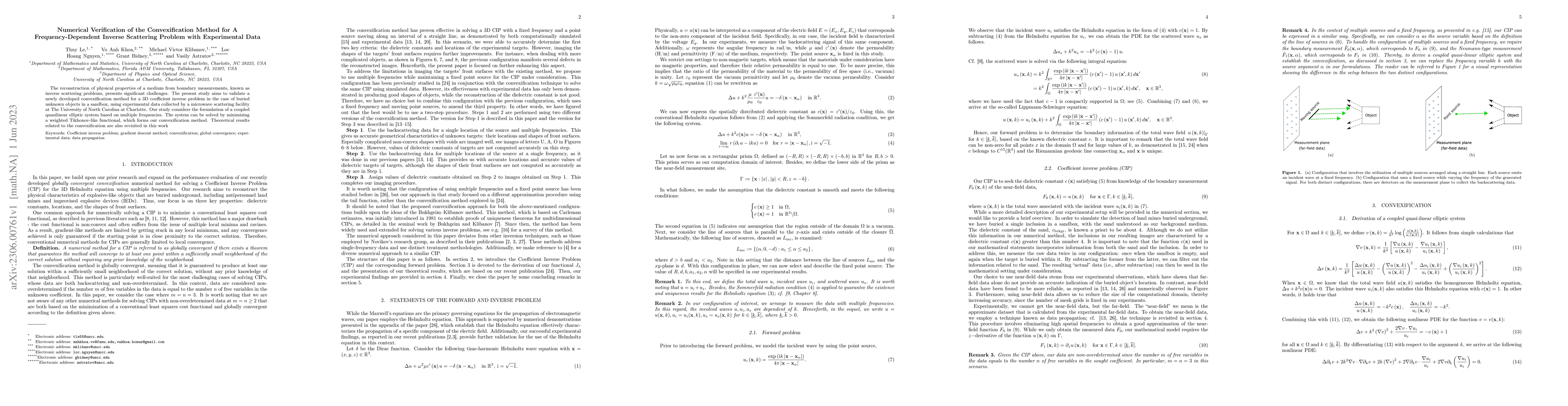 Thumbnail for Numerical verification of the convexification method for a
  frequency-dependent inverse scattering problem with experimental data