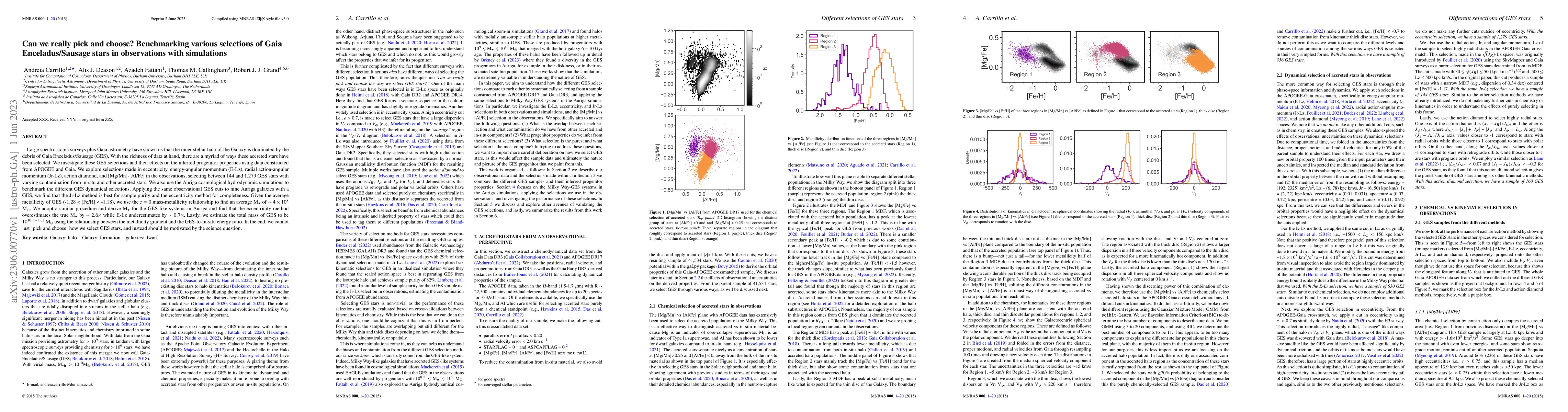 Thumbnail for Can we really pick and choose? Benchmarking various selections of Gaia
  Enceladus/Sausage stars in observations with simulations