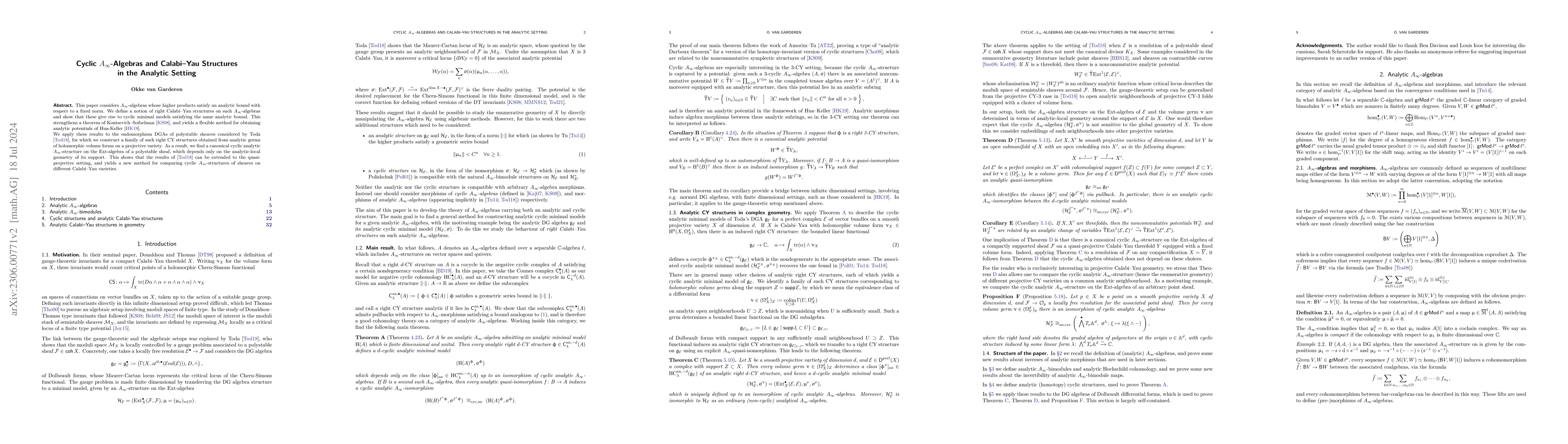 Thumbnail for Cyclic A-infinity Algebras and Calabi--Yau Structures in the Analytic
  Setting