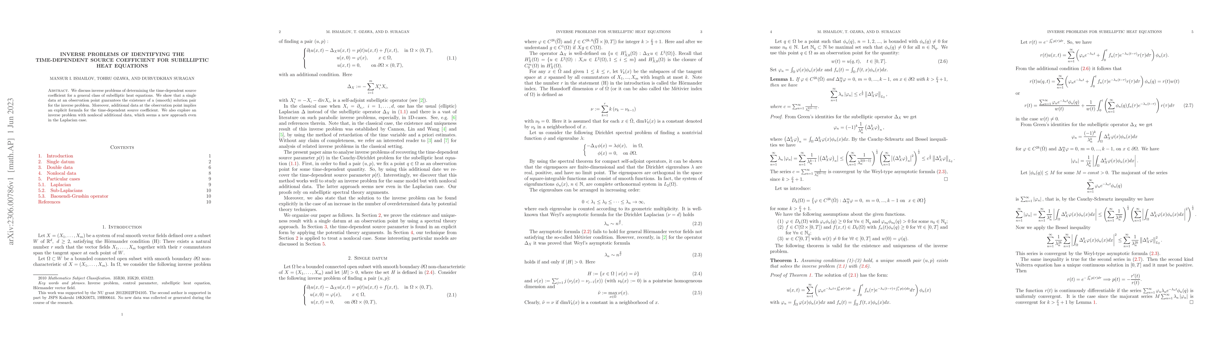 Thumbnail for Inverse problems of identifying the time-dependent source coefficient
  for subelliptic heat equations