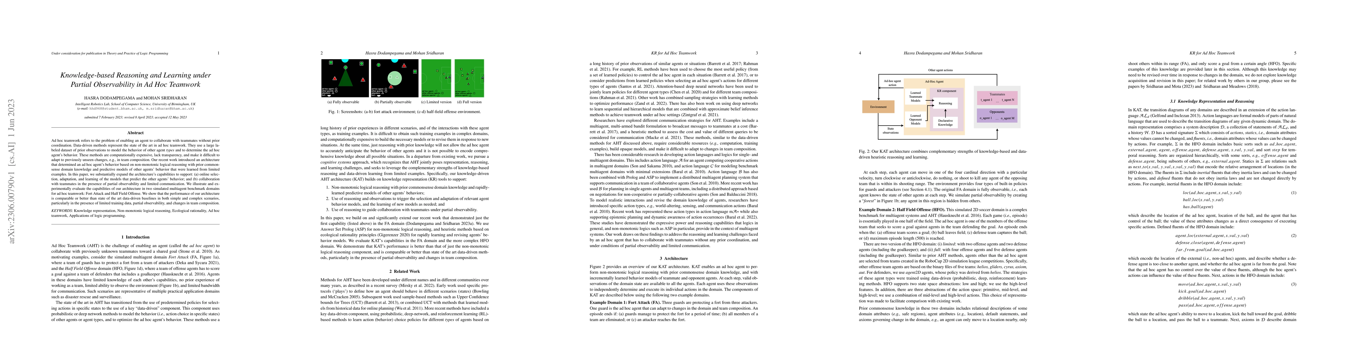 Thumbnail for Knowledge-based Reasoning and Learning under Partial Observability in Ad
  Hoc Teamwork