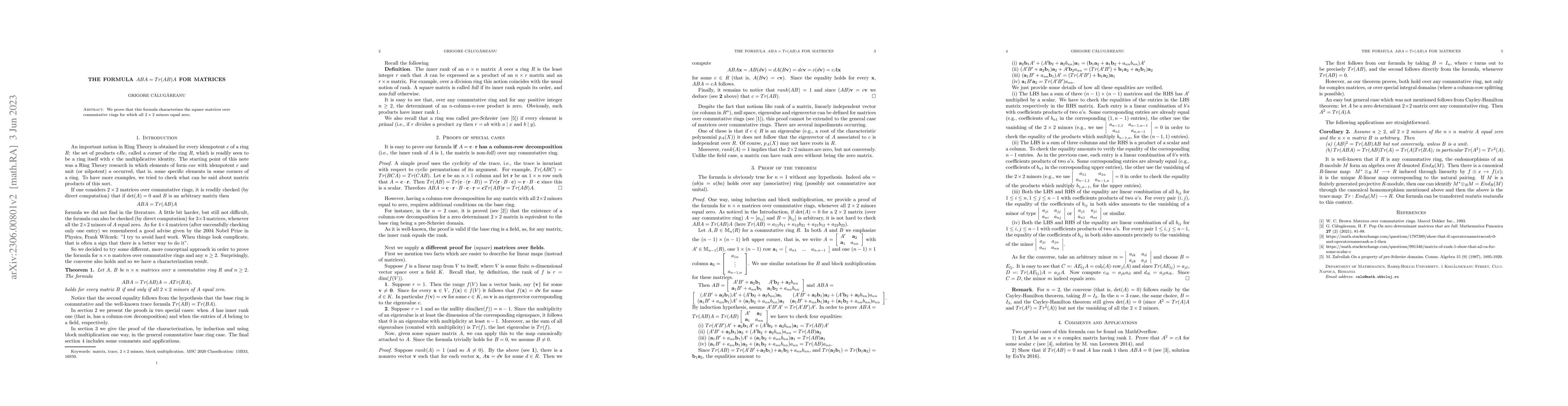 Thumbnail for The formula ABA=Tr(AB)A for matrices