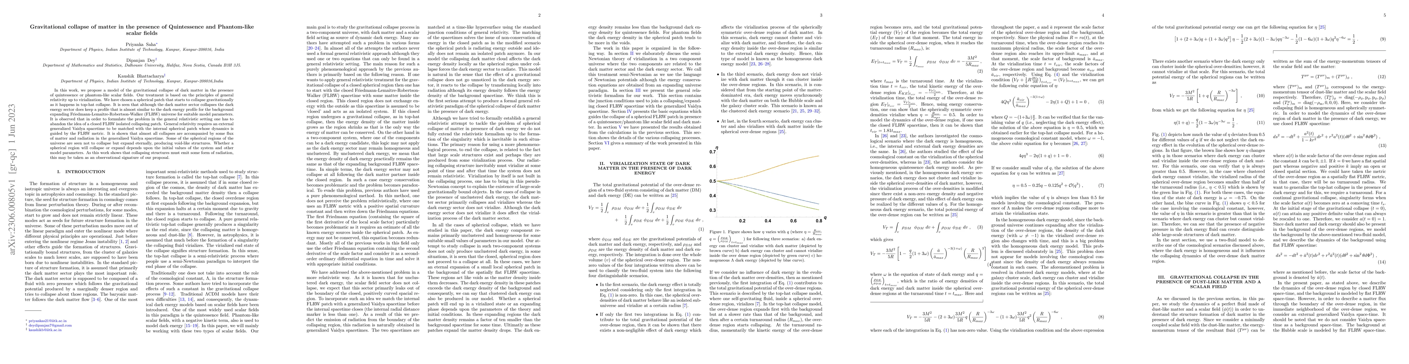 Thumbnail for Gravitational collapse of matter in the presence of Quintessence and
  Phantom-like scalar fields