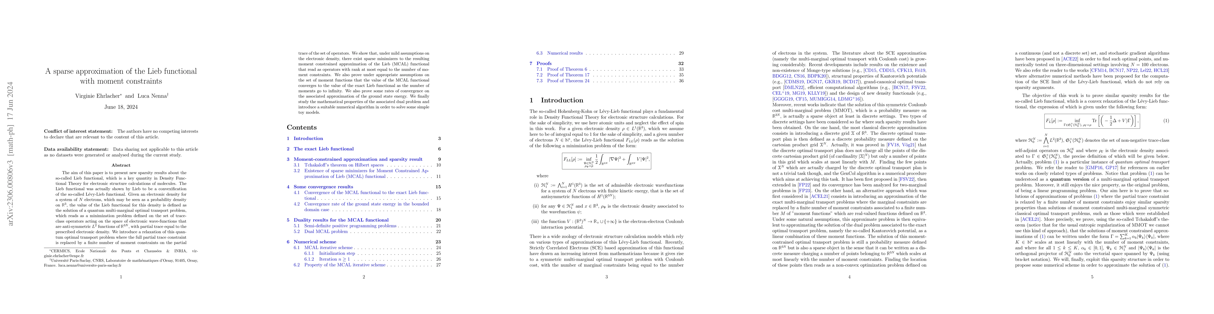 Thumbnail for A sparse approximation of the Lieb functional with moment constraints