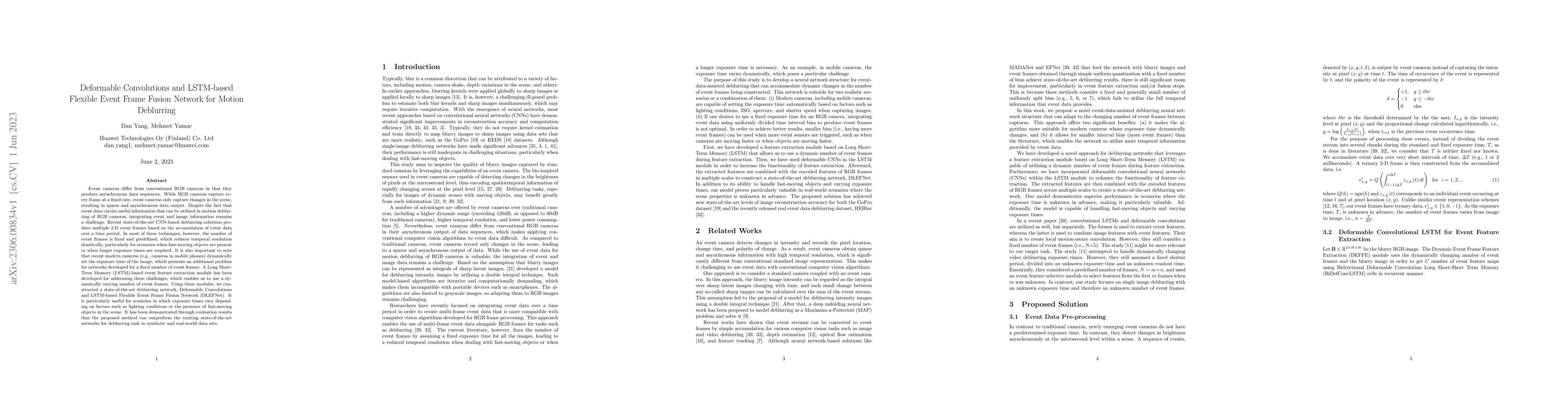 Thumbnail for Deformable Convolutions and LSTM-based Flexible Event Frame Fusion
  Network for Motion Deblurring
