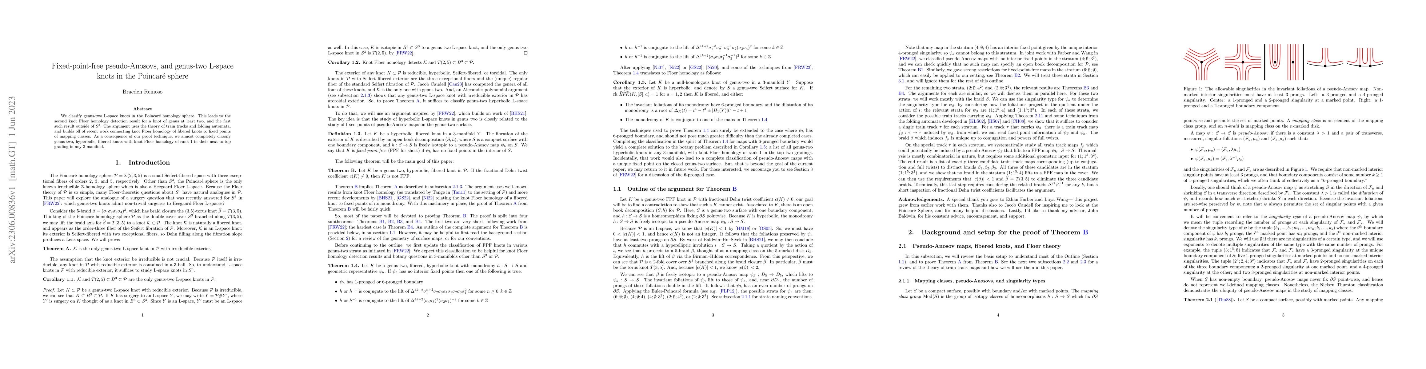 Thumbnail for Fixed-point-free pseudo-Anosovs, and genus-two L-space knots in the
  Poincare sphere