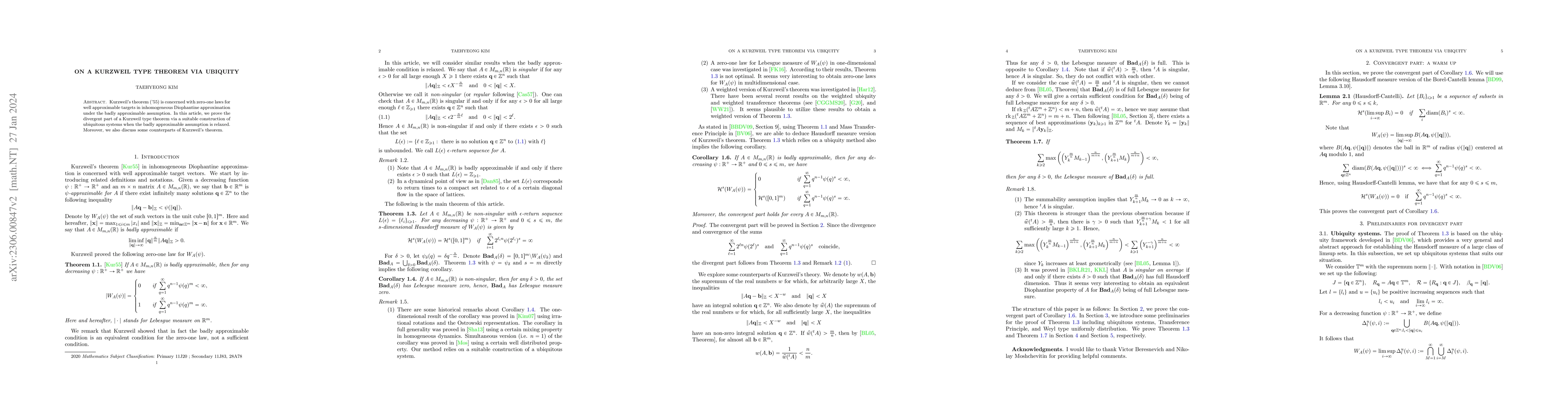 Thumbnail for On a Kurzweil type theorem via ubiquity