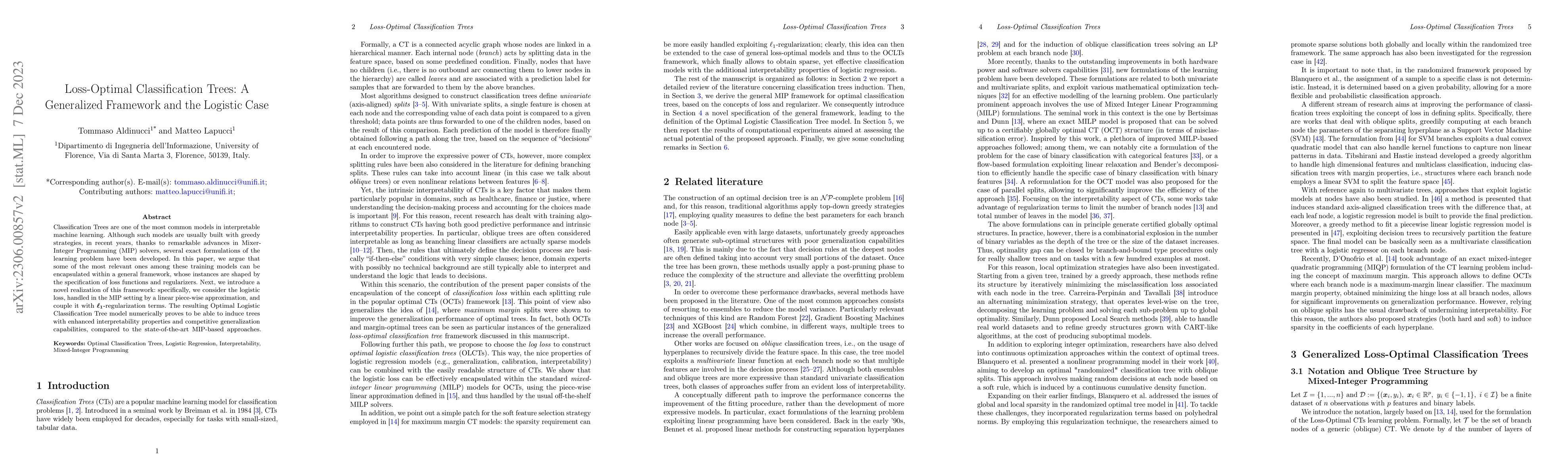 Thumbnail for Loss-Optimal Classification Trees: A Generalized Framework and the
  Logistic Case