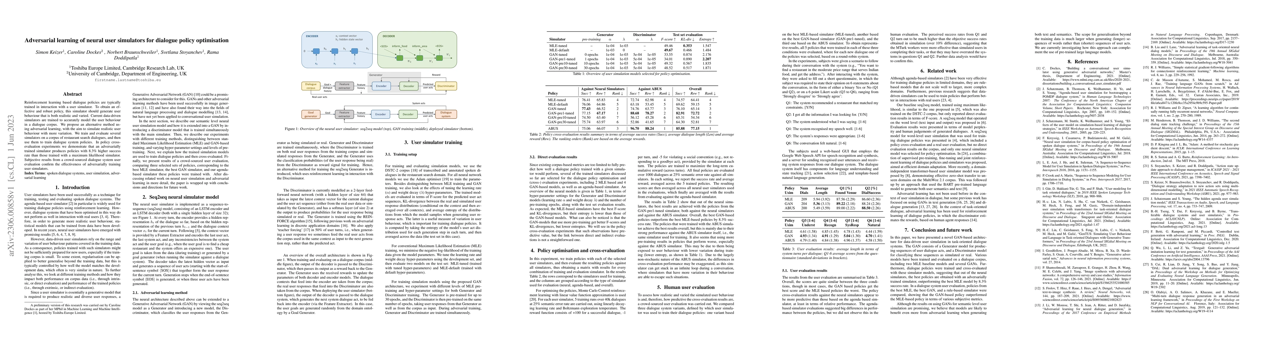 Thumbnail for Adversarial learning of neural user simulators for dialogue policy
  optimisation
