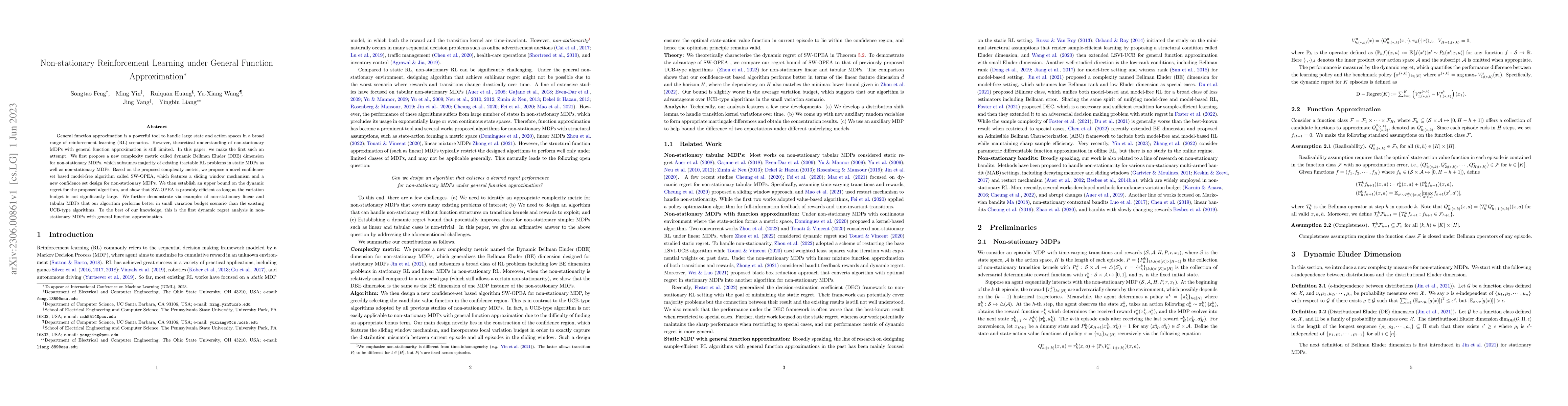 Thumbnail for Non-stationary Reinforcement Learning under General Function
  Approximation