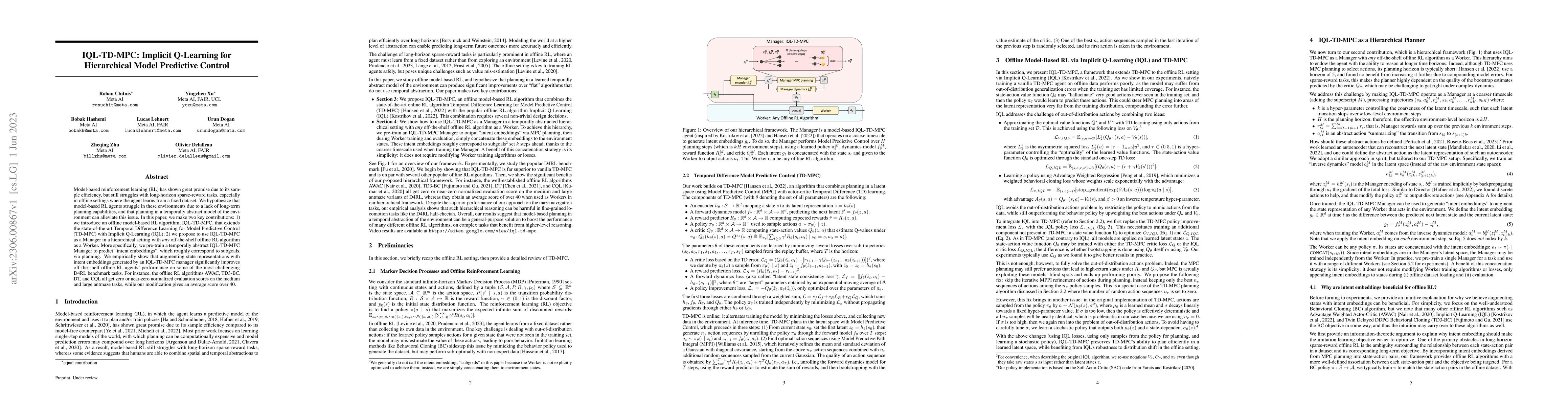 Thumbnail for IQL-TD-MPC: Implicit Q-Learning for Hierarchical Model Predictive
  Control