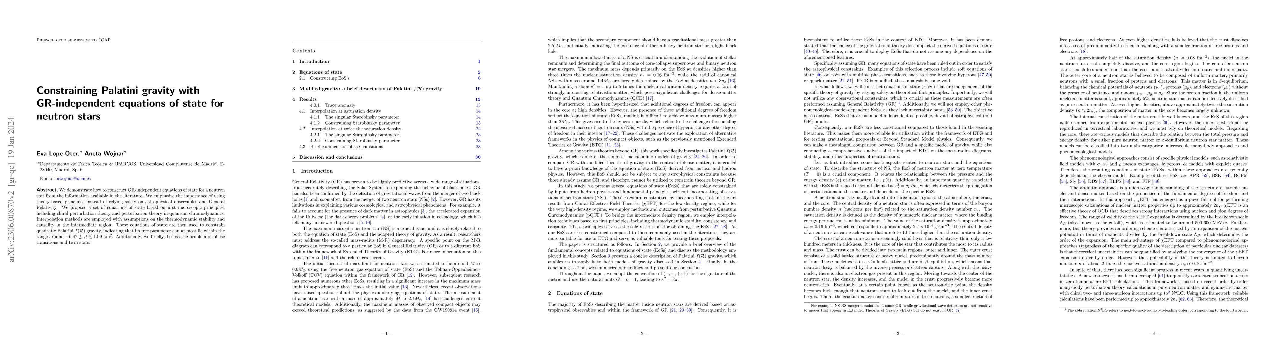 Thumbnail for Constraining Palatini gravity with GR-independent equations of state for
  neutron stars