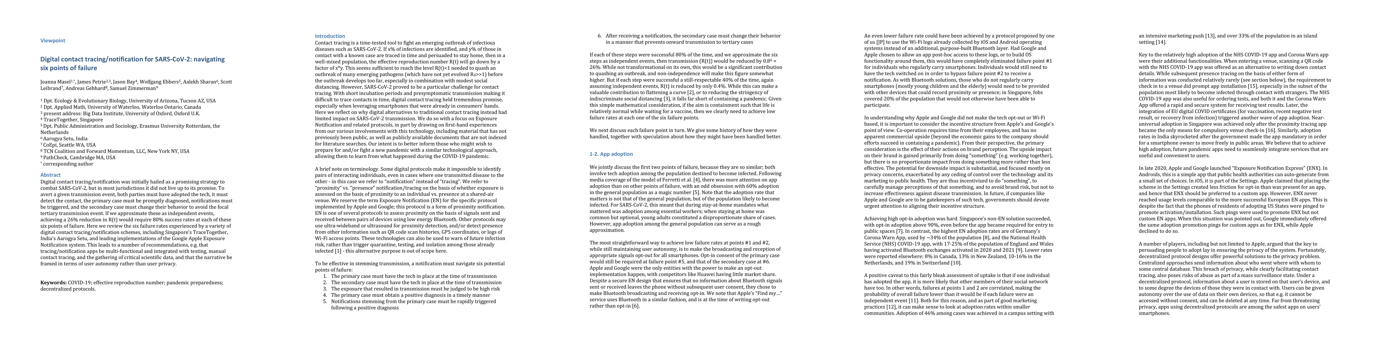Thumbnail for Digital contact tracing/notification for SARS-CoV-2: navigating six
  points of failure