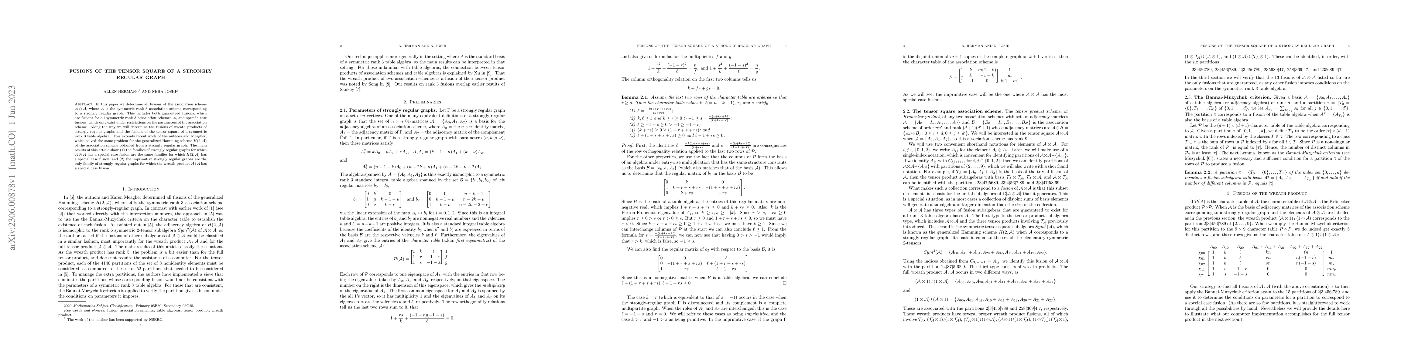 Thumbnail for Fusions of the Tensor Square of a Strongly Regular Graph