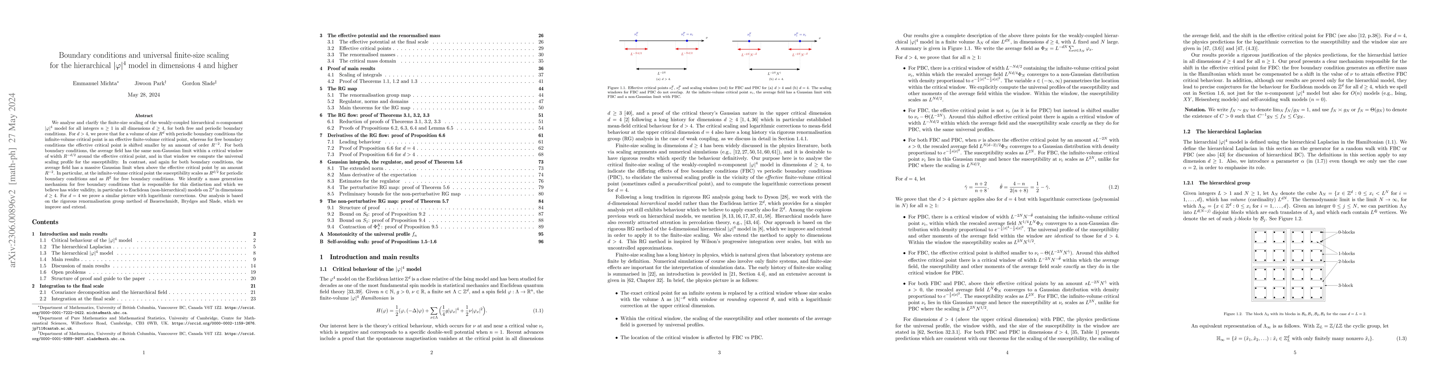 Thumbnail for Boundary conditions and universal finite-size scaling for the
  hierarchical $|\varphi|^4$ model in dimensions 4 and higher
