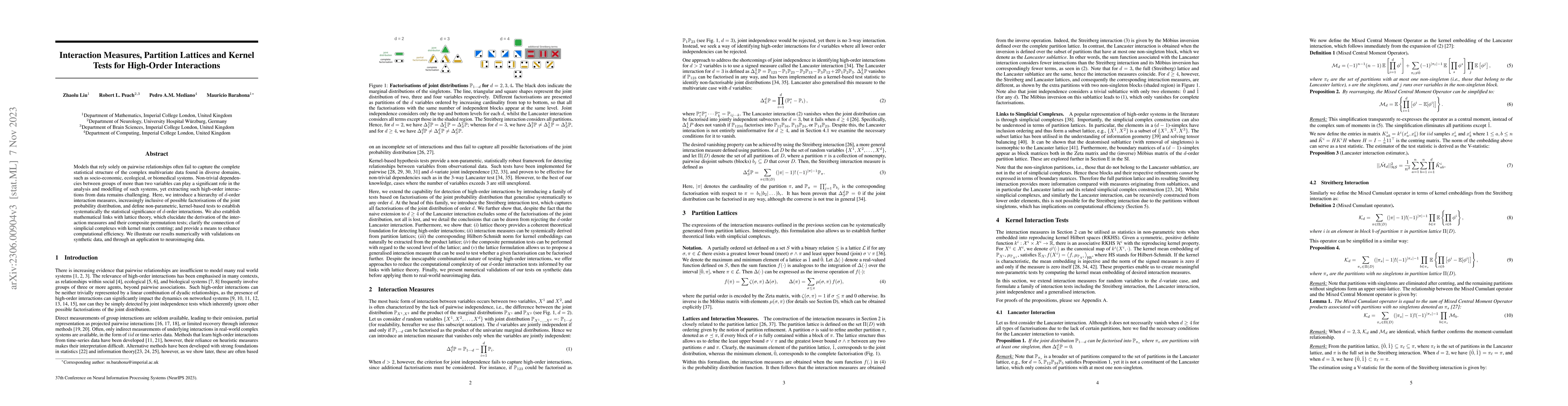 Thumbnail for Interaction Measures, Partition Lattices and Kernel Tests for High-Order
  Interactions