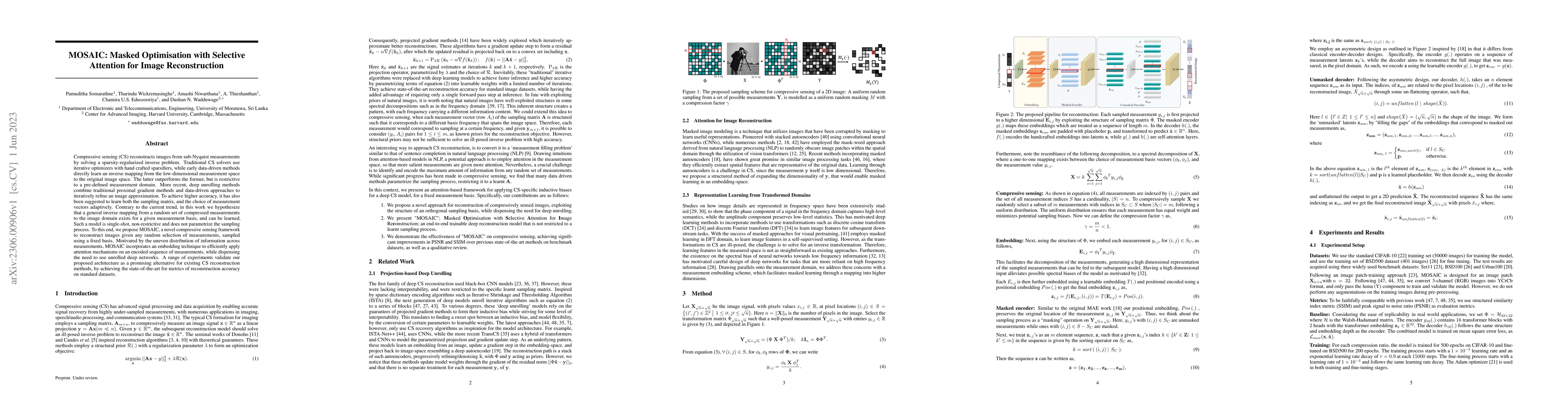 Thumbnail for MOSAIC: Masked Optimisation with Selective Attention for Image
  Reconstruction