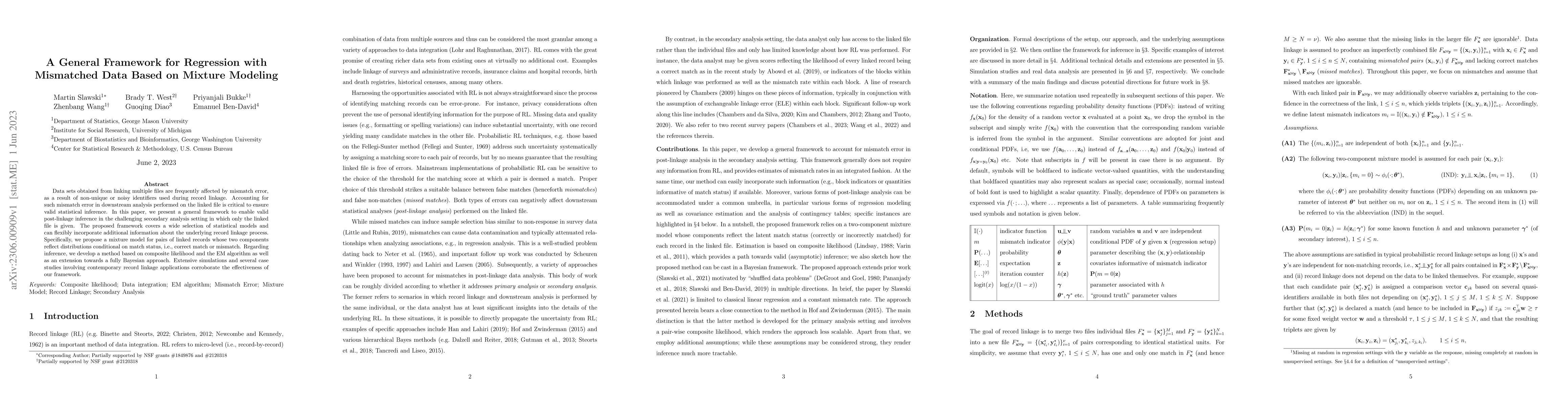 Thumbnail for A General Framework for Regression with Mismatched Data Based on Mixture
  Modeling