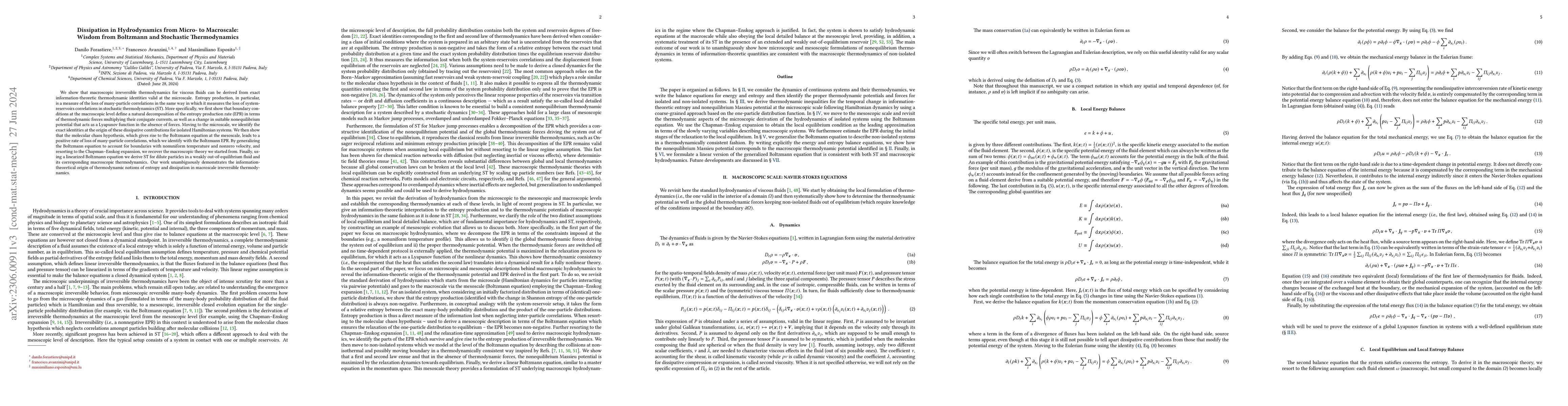 Thumbnail for Dissipation in Hydrodynamics from Micro- to Macroscale: Wisdom from
  Boltzmann and Stochastic Thermodynamics