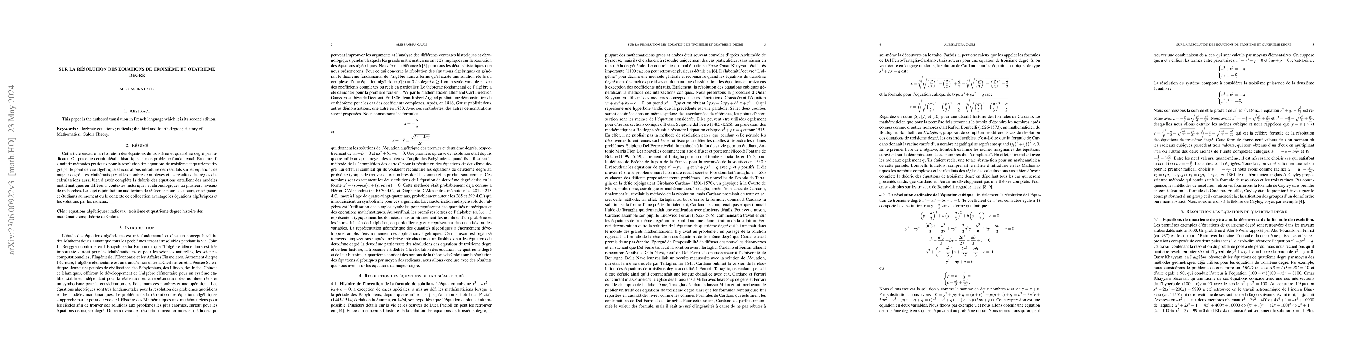Thumbnail for Sur la Resolution des Equations de Troisime et Quatrieme Degre