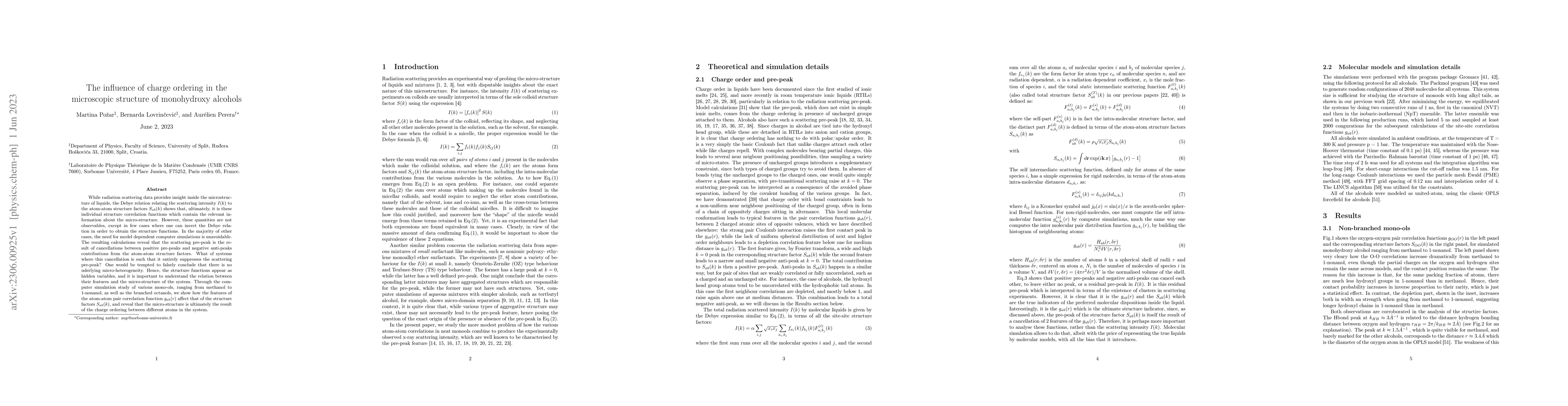 Thumbnail for The influence of charge ordering in the microscopic structure of
  monohydroxy alcohols