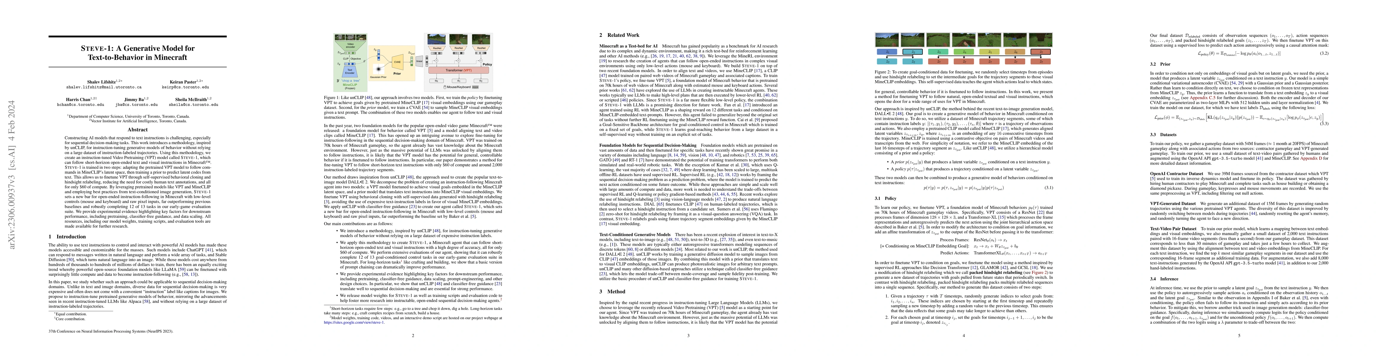 Thumbnail for STEVE-1: A Generative Model for Text-to-Behavior in Minecraft