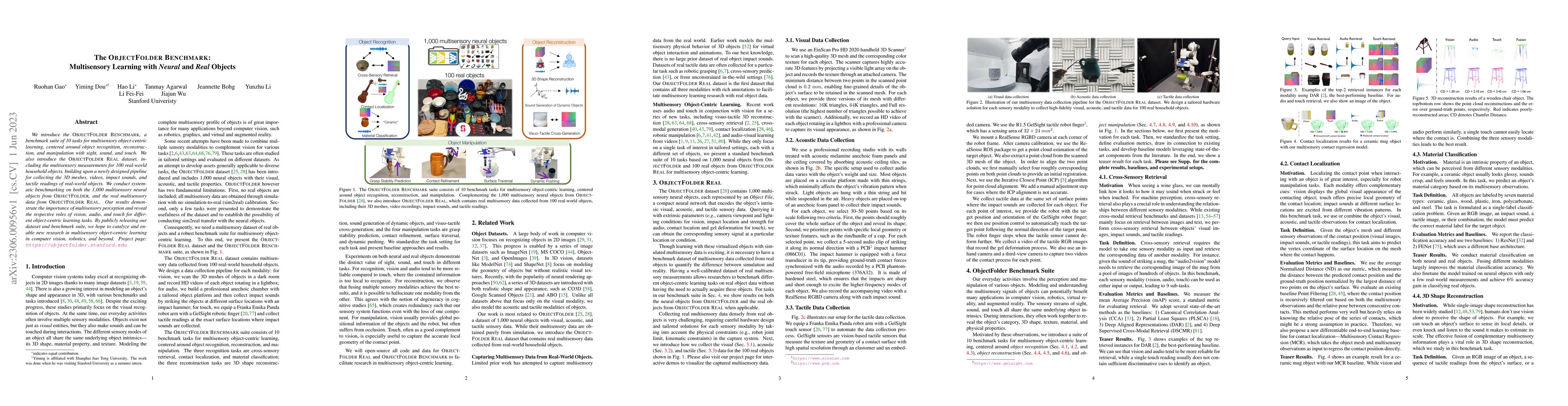 Thumbnail for The ObjectFolder Benchmark: Multisensory Learning with Neural and Real
  Objects