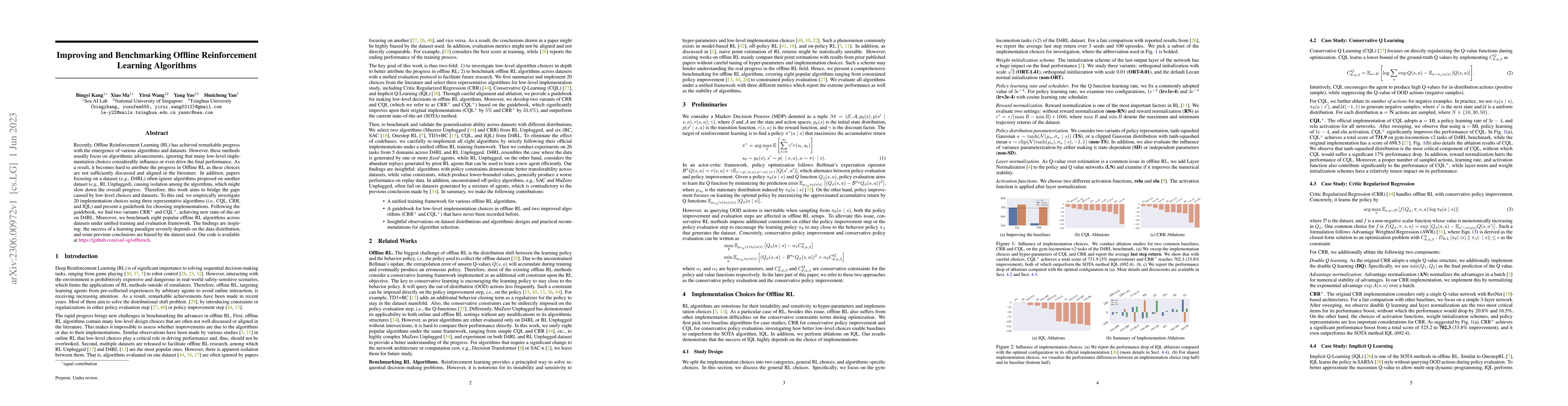 Thumbnail for Improving and Benchmarking Offline Reinforcement Learning Algorithms