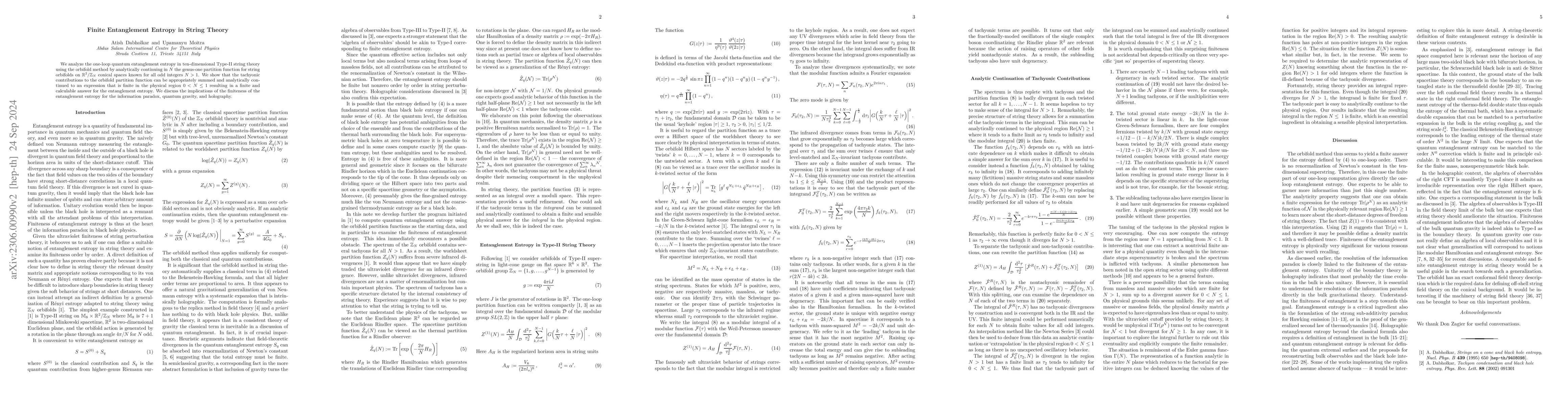 Thumbnail for Finite Entanglement Entropy in String Theory