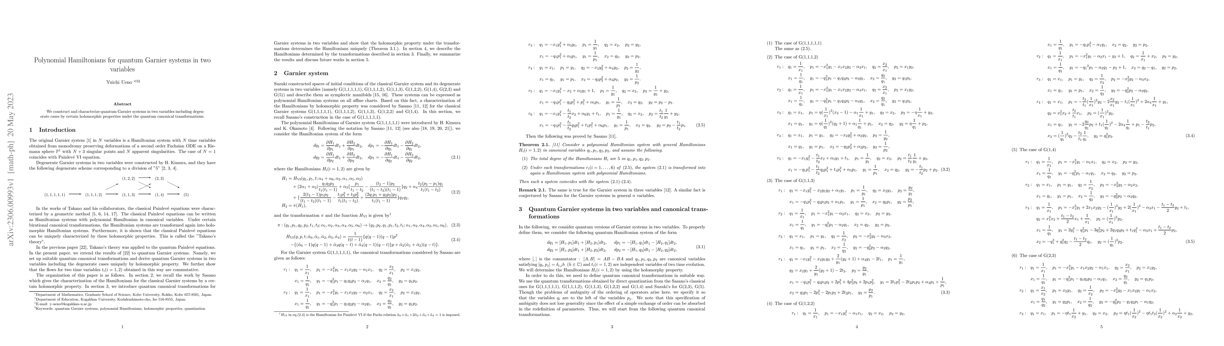 Thumbnail for Polynomial Hamiltonians for quantum Garnier systems in two variables