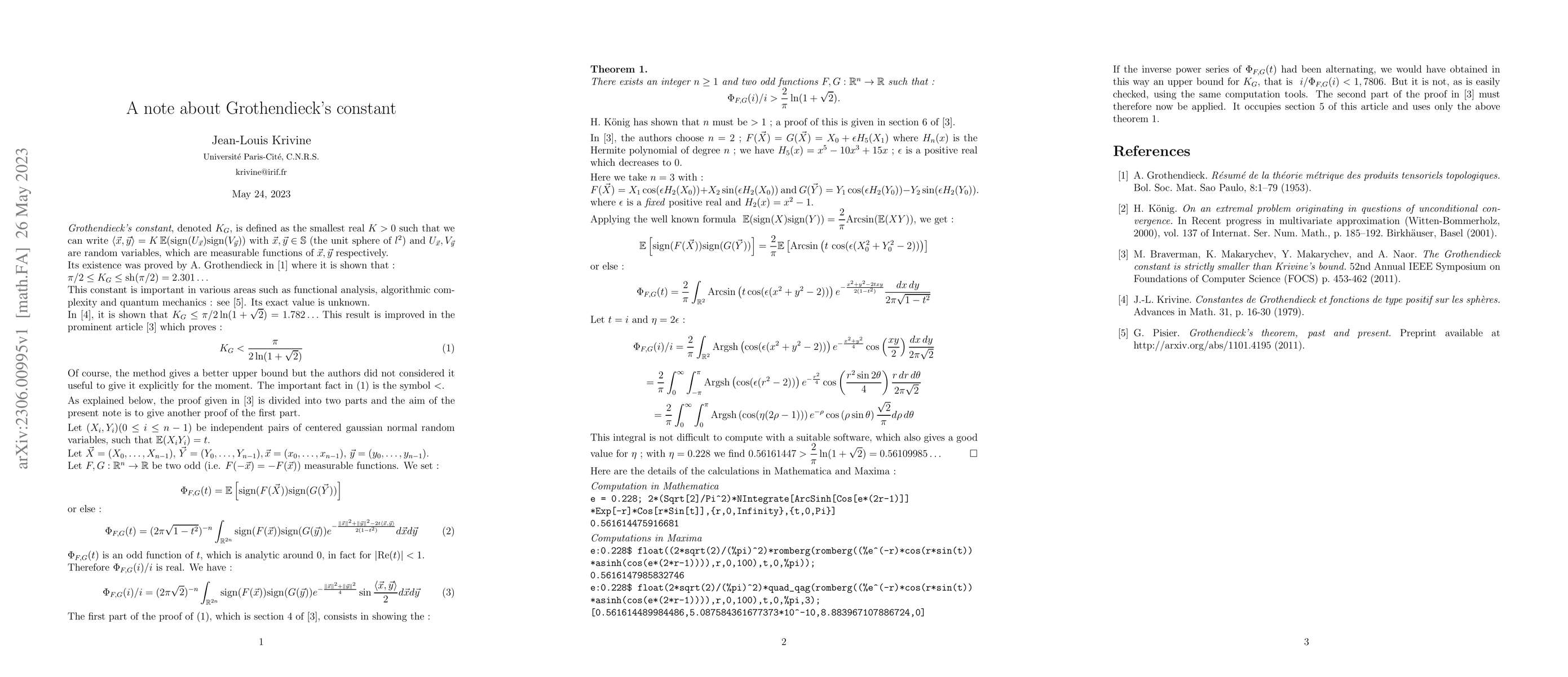 Thumbnail for A note about Grothendieck's constant