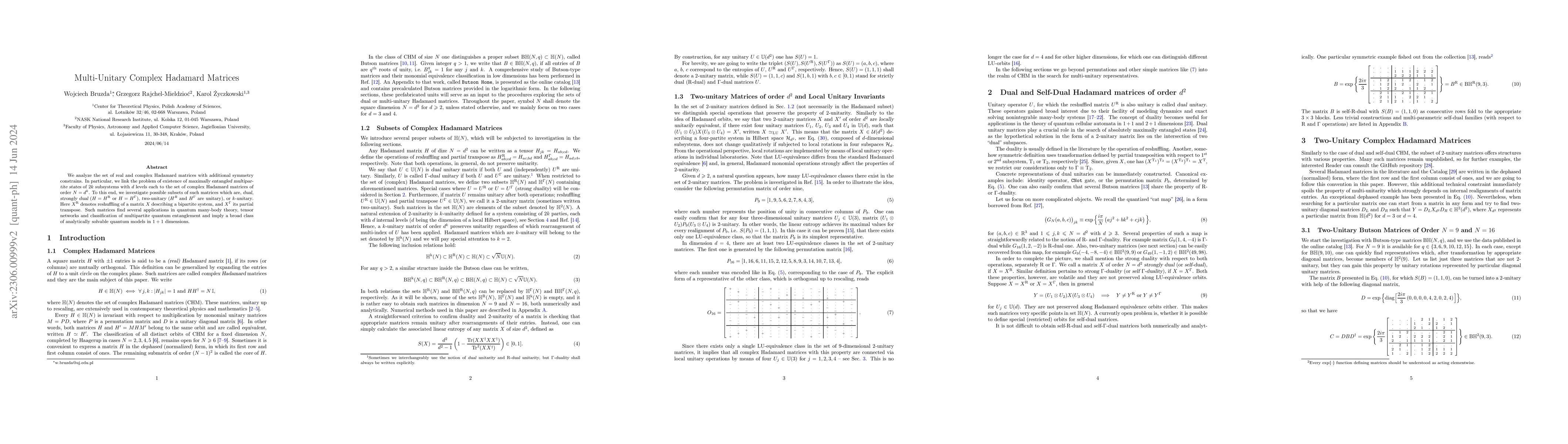 Thumbnail for Multi-Unitary Complex Hadamard Matrices